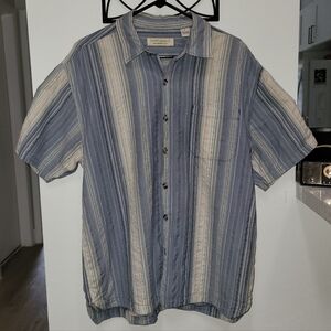 Island Republic Mens L Short Sleeve Button Down Blue Striped Cotton Resort Wear